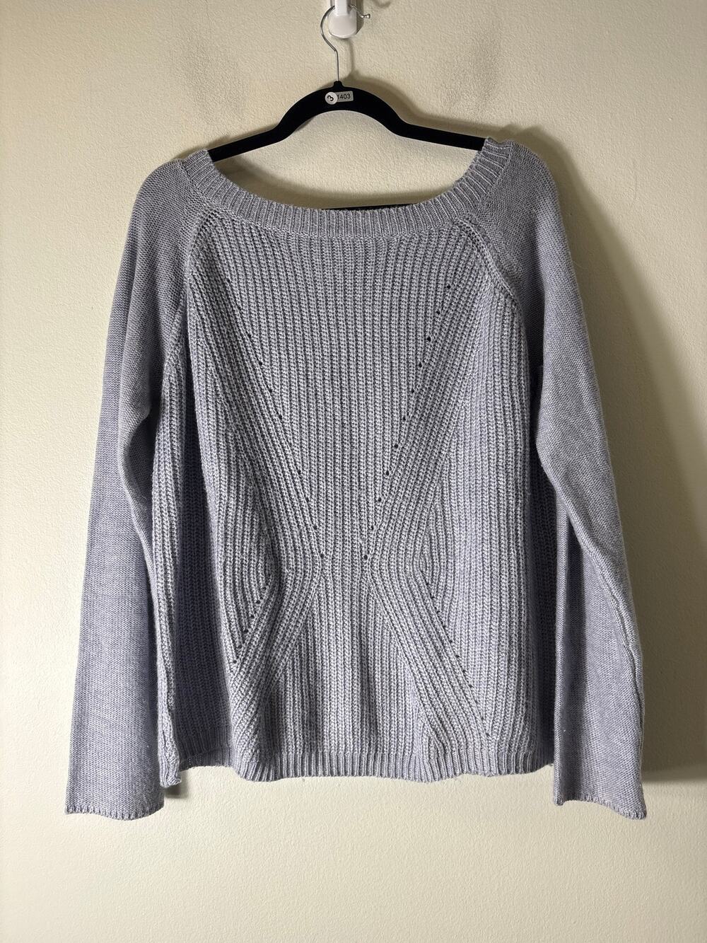 Mono B Blue Gray Long Sleeve Boat Neck Knit Sweater Sz L